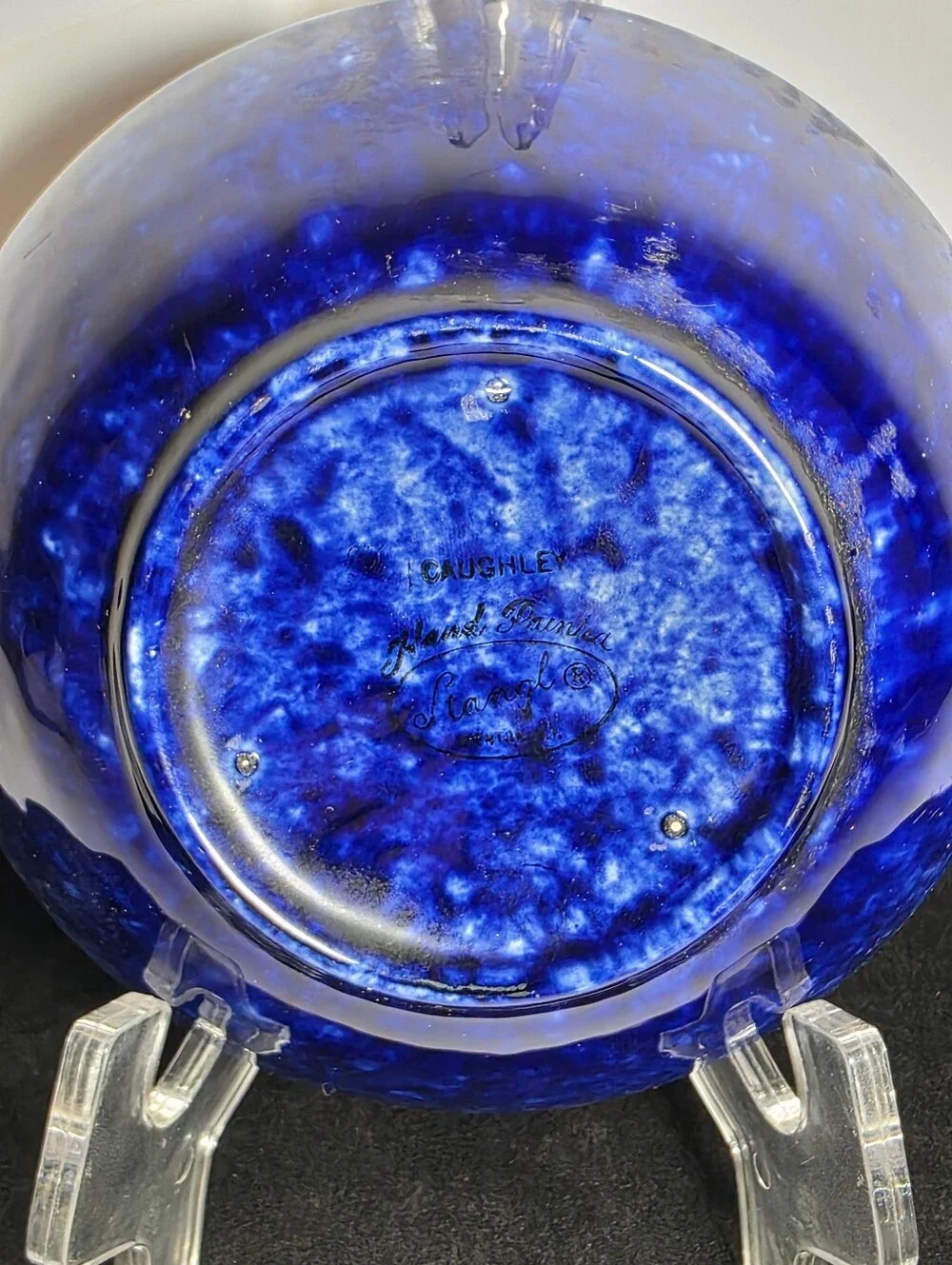 Vintage Stangl Pottery Blue Sponge Bowl Caughley Hand Painted Cobalt 6.5